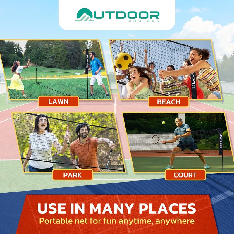 OutdoorCruiser شبكة رياضية محمولة للخارج - داخلية وخارجية للبادمنتون، بيكلبول، تنس، تنس كرة القدم، والكرة الطائرة، ارتفاع قابل للتعديل (38-61 بوصة)، عمود فولاذي مقاوم للصدأ ونيلون متين - Image 4
